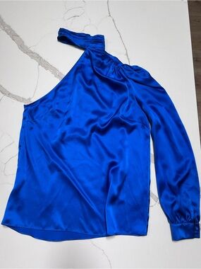 Generation Love One-Shoulder 100% silk Blouse in Cobalt Blue